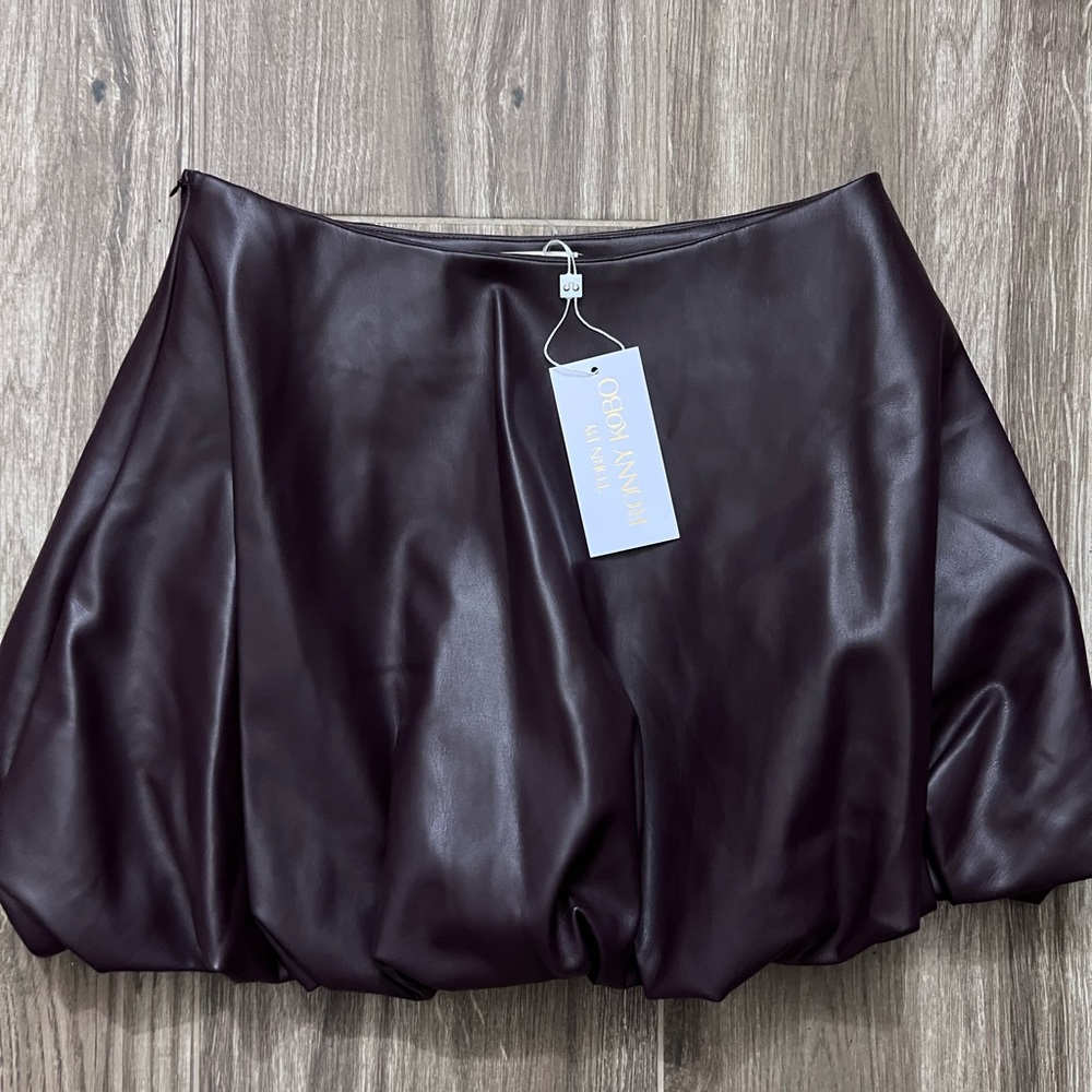 Torn By Ronny Kobo Paloma faux leather bubble mini skirt Sz S - Picture 7 of 7